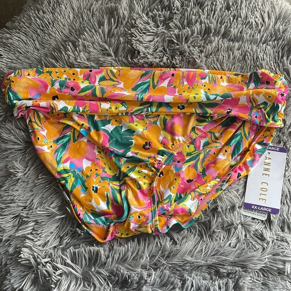 Anne Cole Floral Print Swimsuit Bottom Convertible Mid Rise Bikini XXL